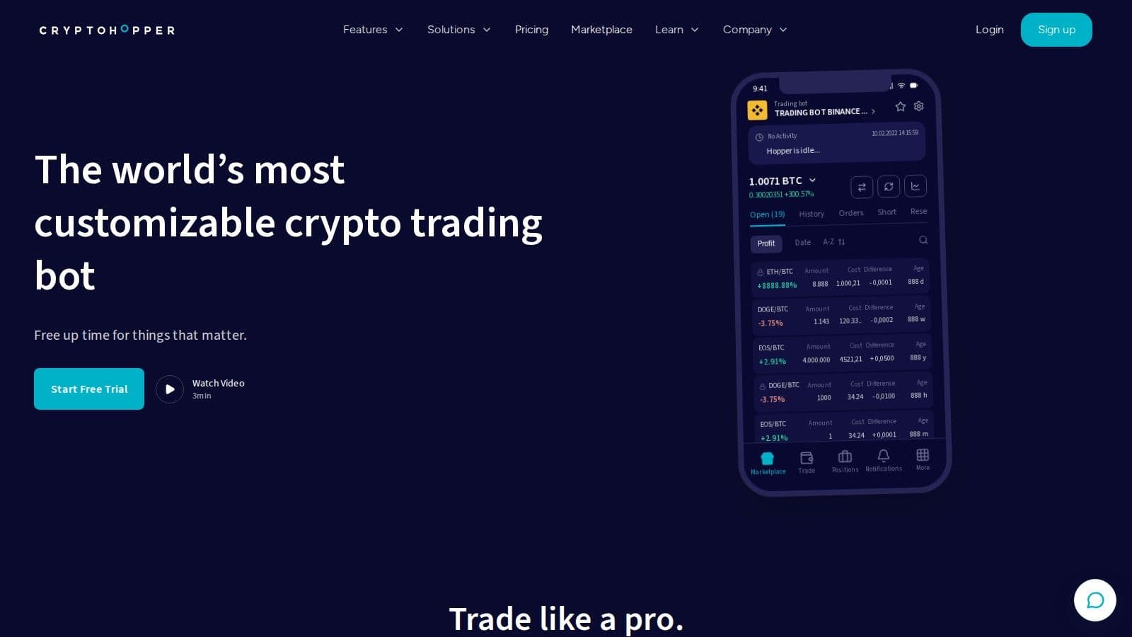 Cryptohopper homepage, October 2026