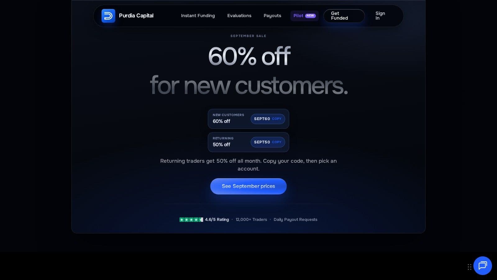 Purdia Capital homepage, October 2026