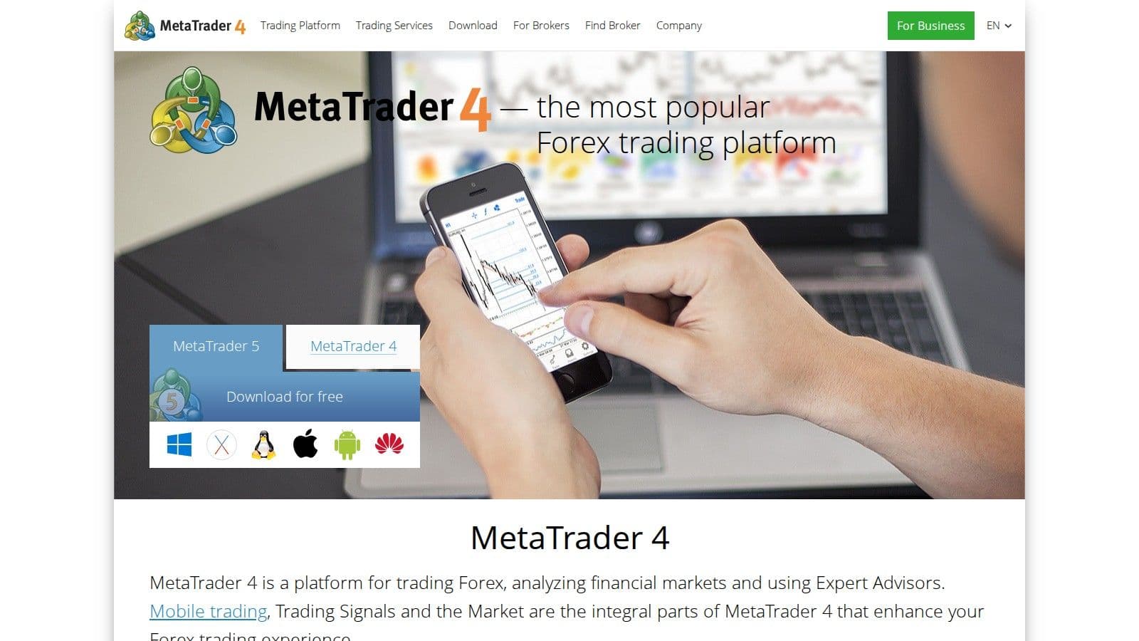 MetaTrader 4 homepage, October 2026