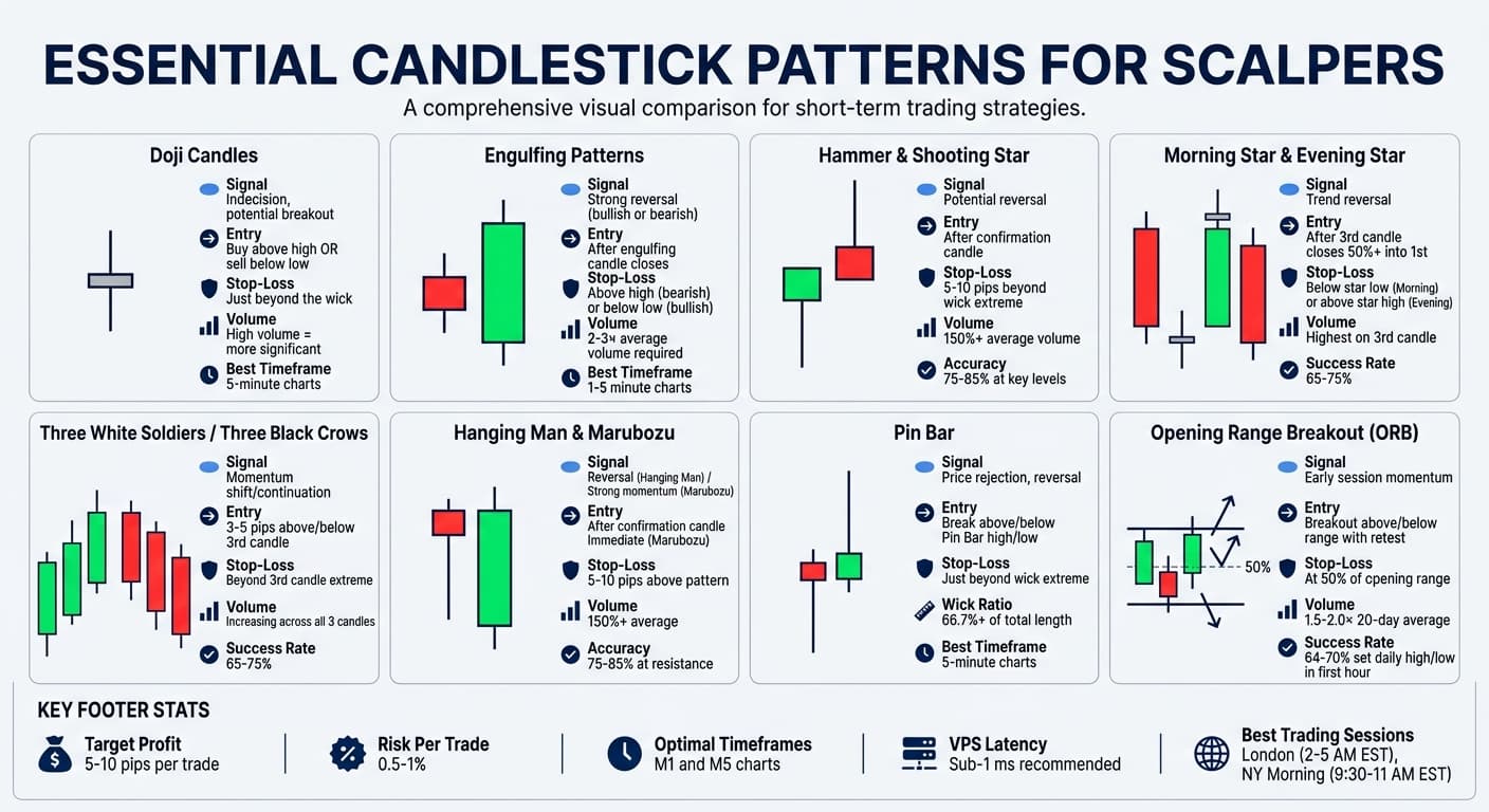 8 Essential Candlestick Patterns for Scalping: Visual Guide with Entry Signals