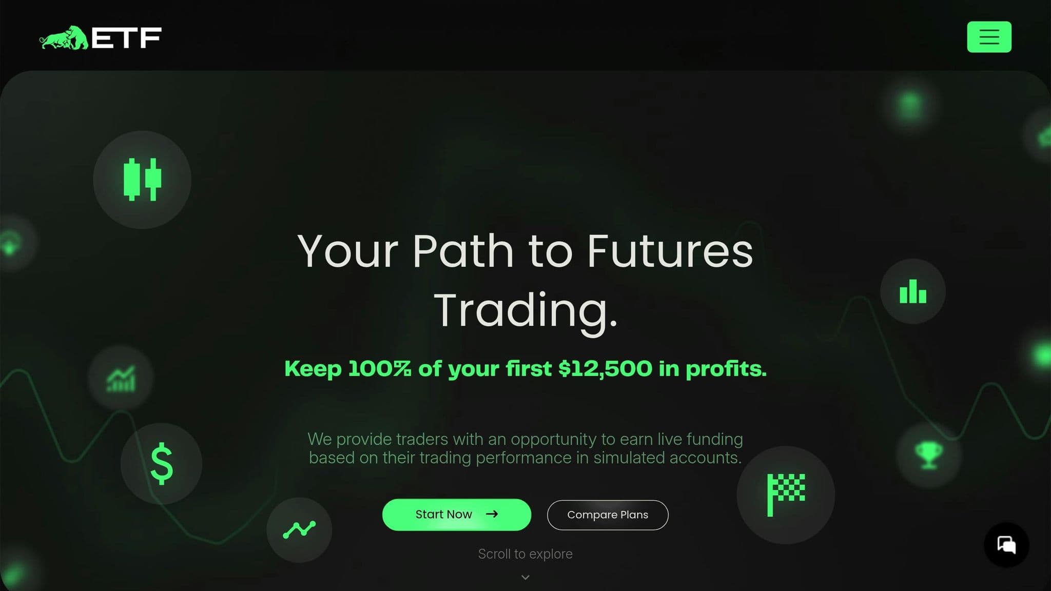 Elite Trader Funding homepage introducing its futures funding programs
