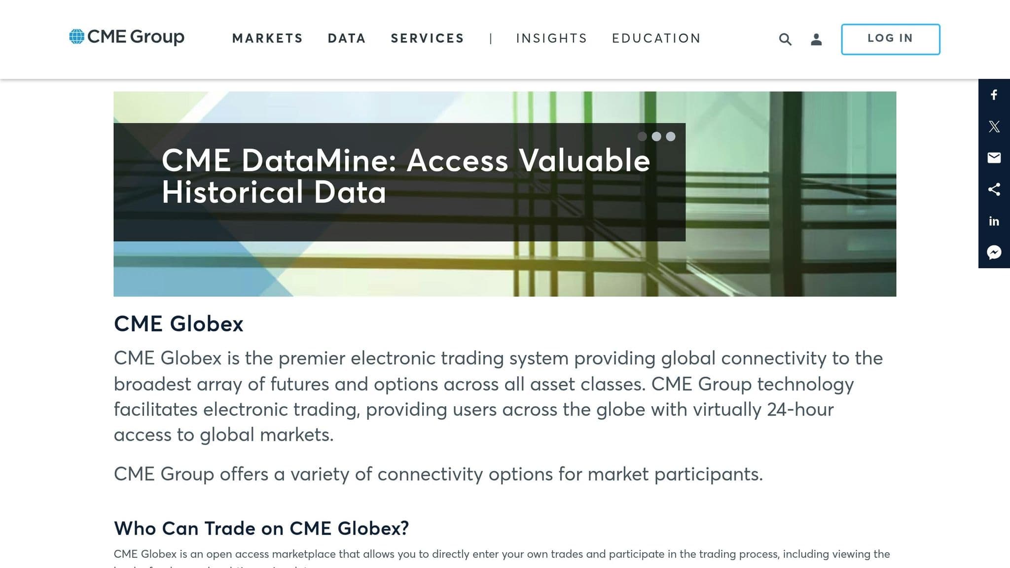 CME Globex page explaining the electronic trading platform