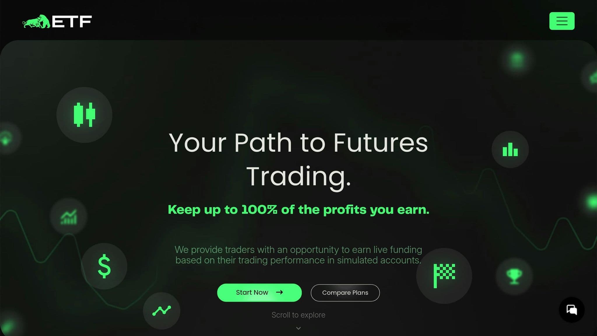 Elite Trader Funding homepage introducing its futures funding programs