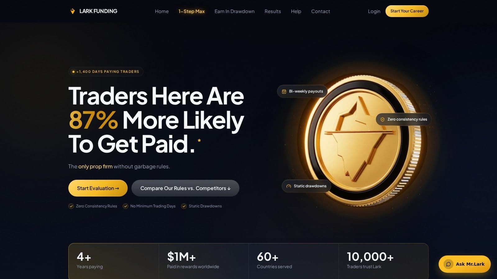 Lark Funding homepage, October 2026