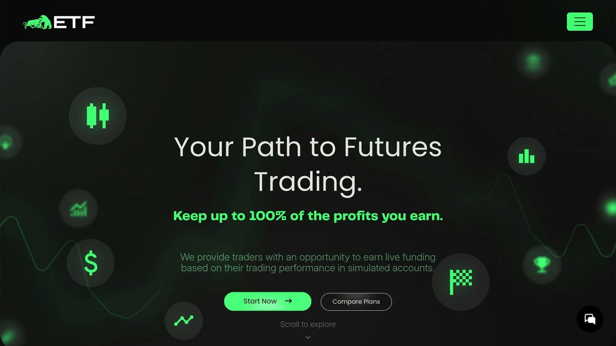 Elite Trader Funding homepage introducing its futures funding programs