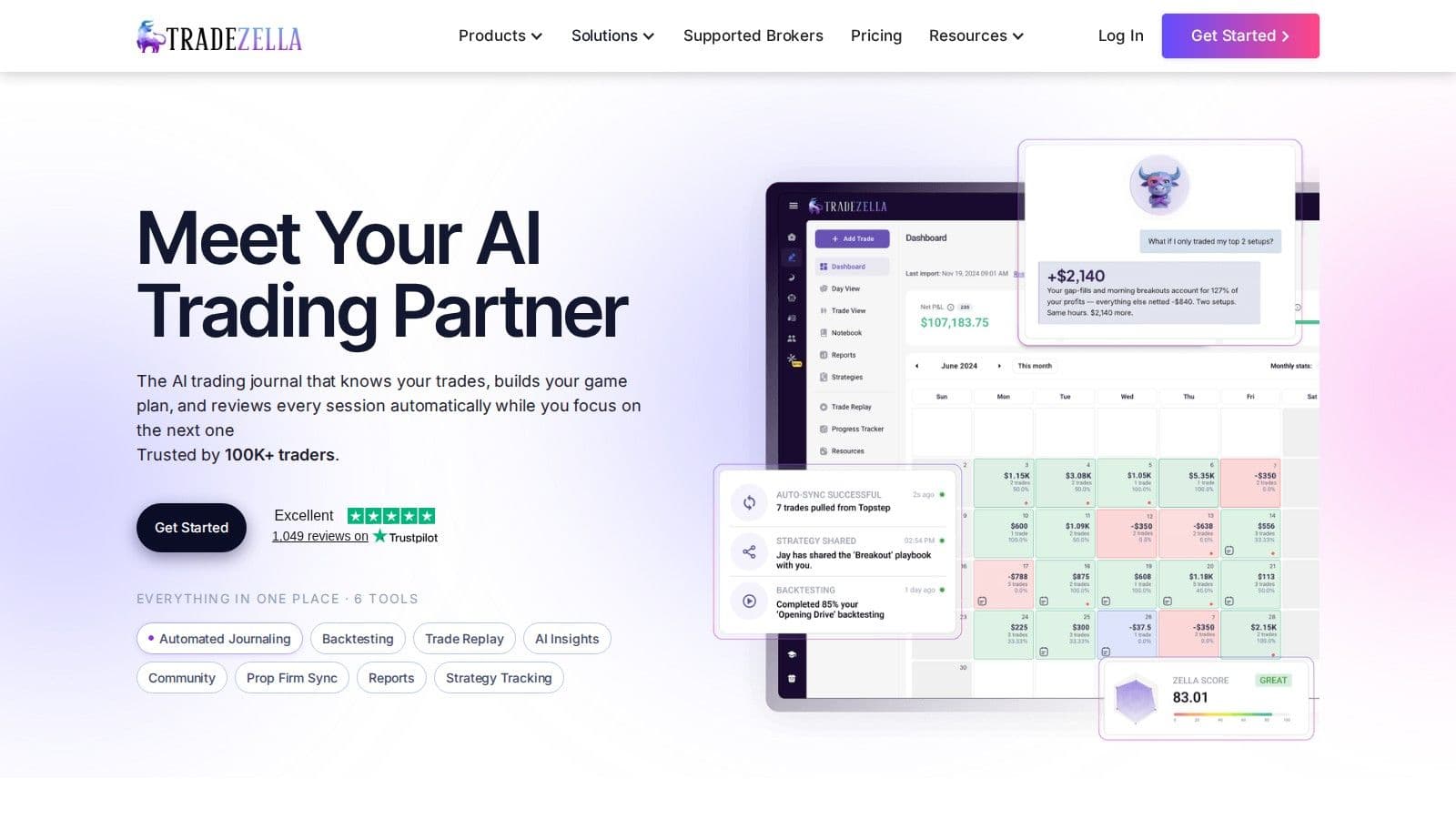 TradeZella homepage, October 2026