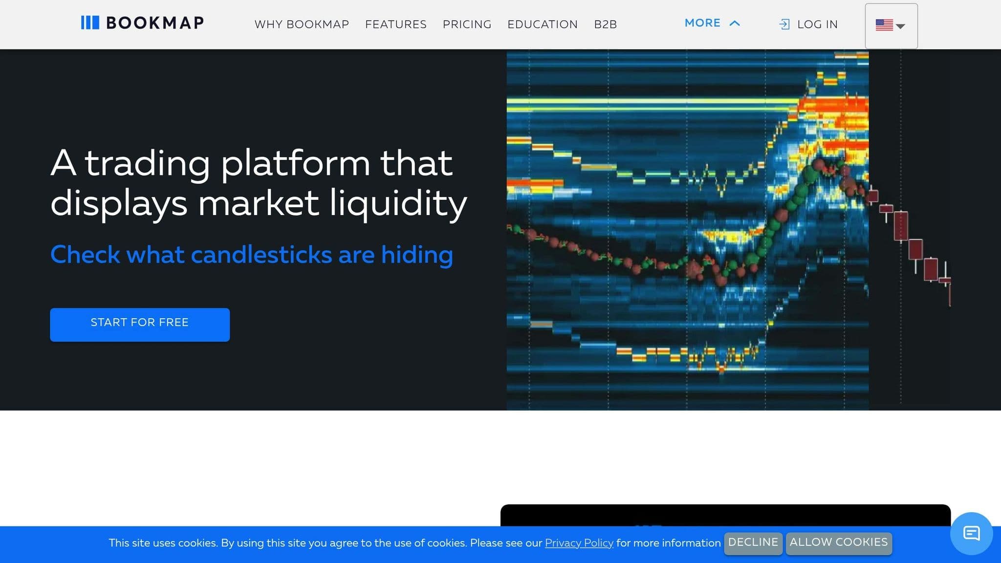 Bookmap homepage showing an order-book liquidity heatmap