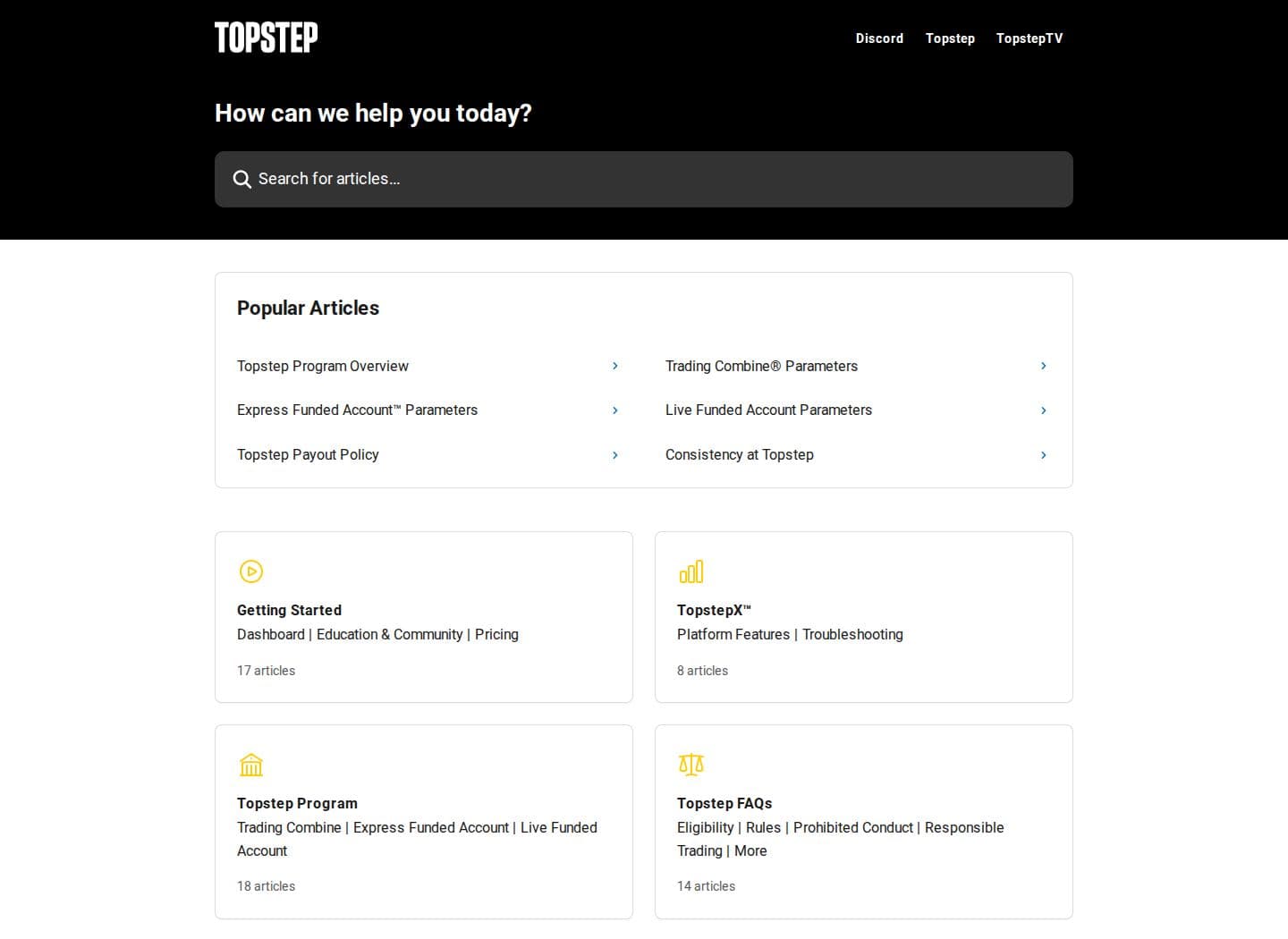 Topstep help center with account, trading program and platform support articles
