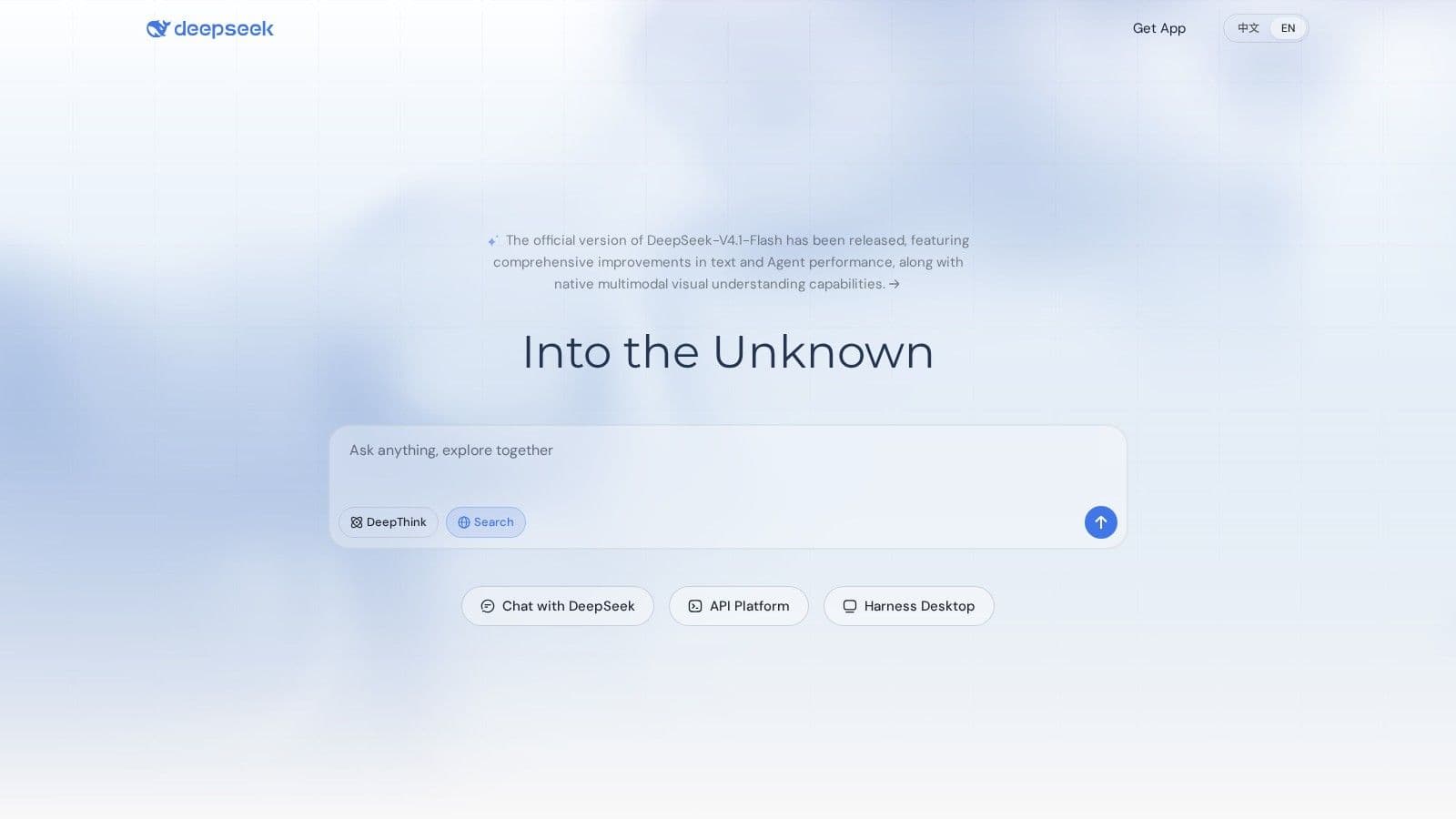 DeepSeek homepage, October 2026