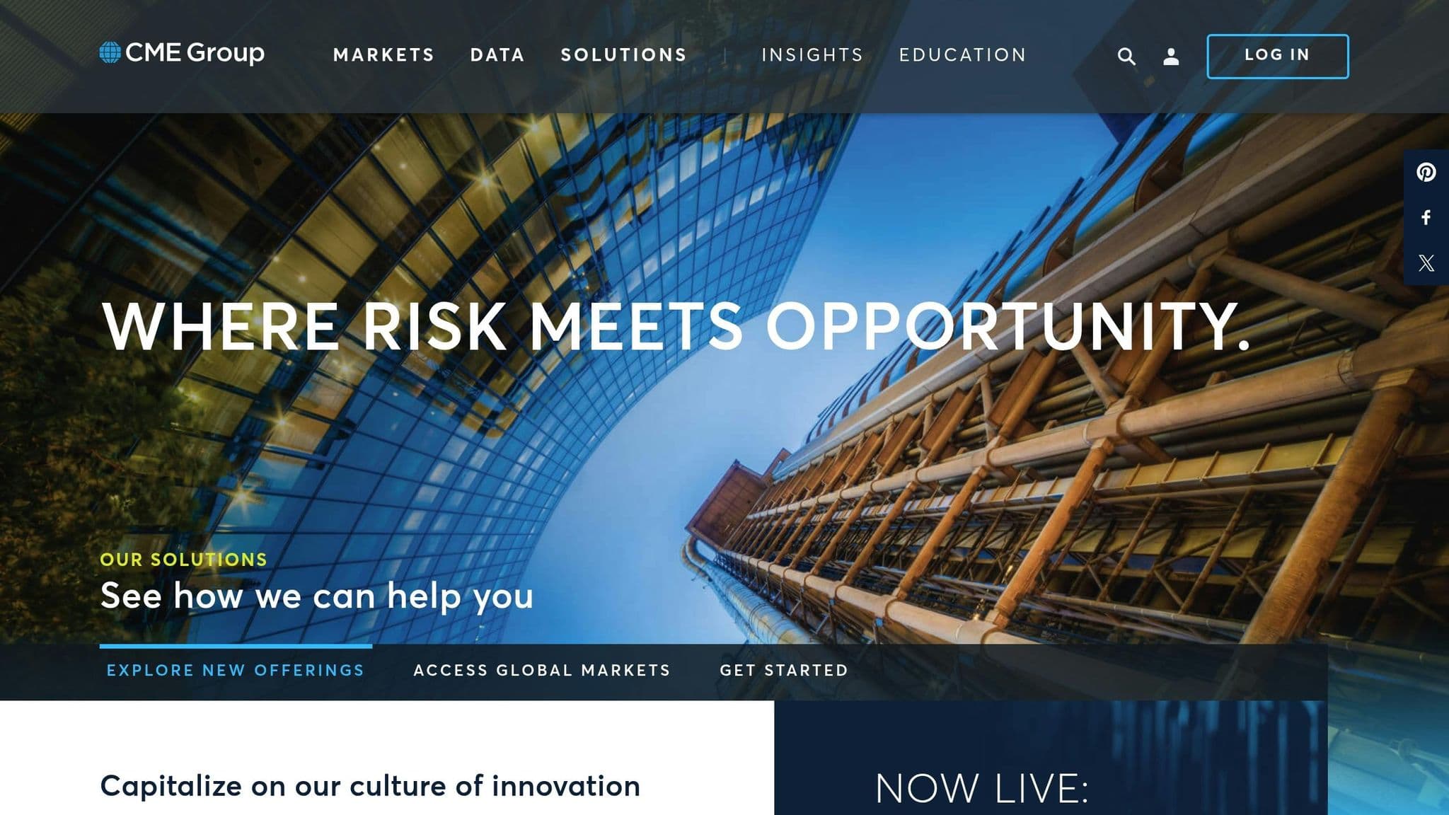 CME Group homepage introducing its markets and trading solutions