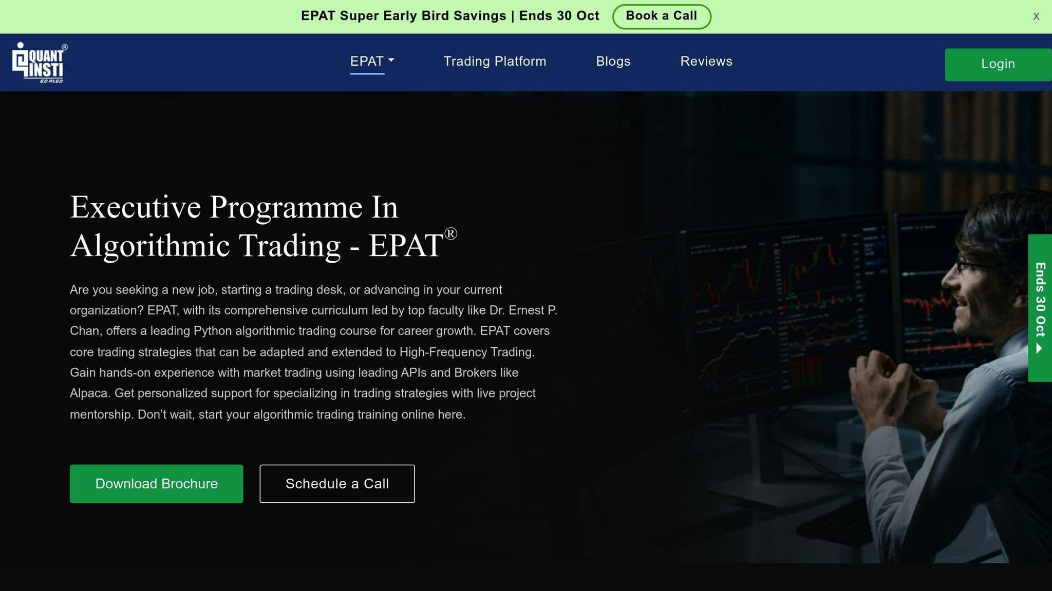 QuantInsti page introducing its Executive Programme in Algorithmic Trading