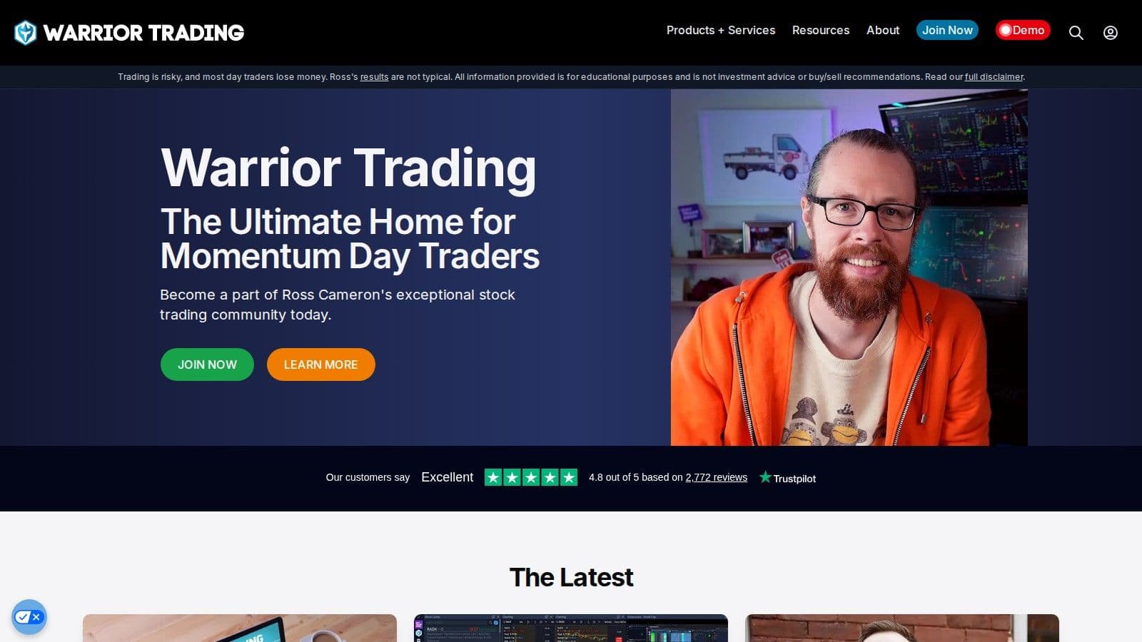 Warrior Trading homepage, October 2026