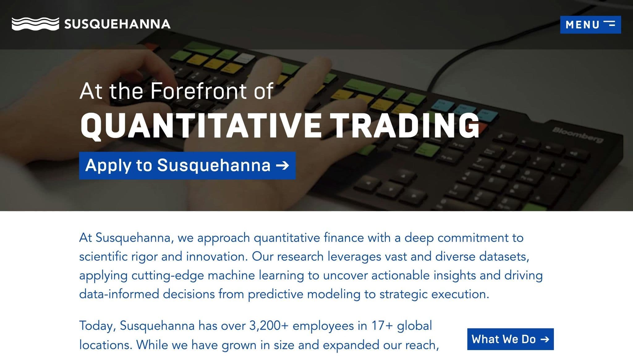 Susquehanna page introducing its quantitative trading team and careers