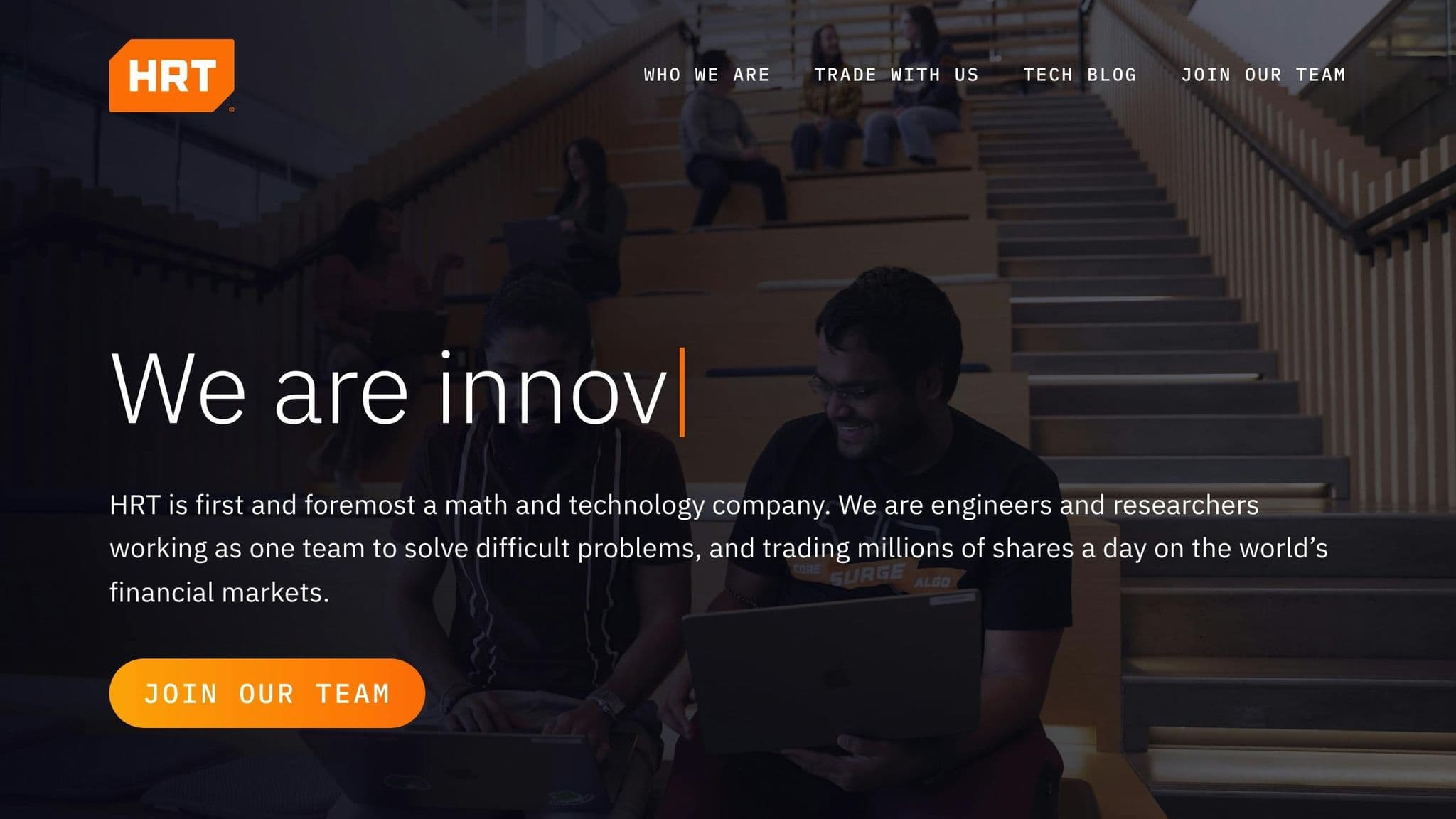 Hudson River Trading homepage introducing its team and technology