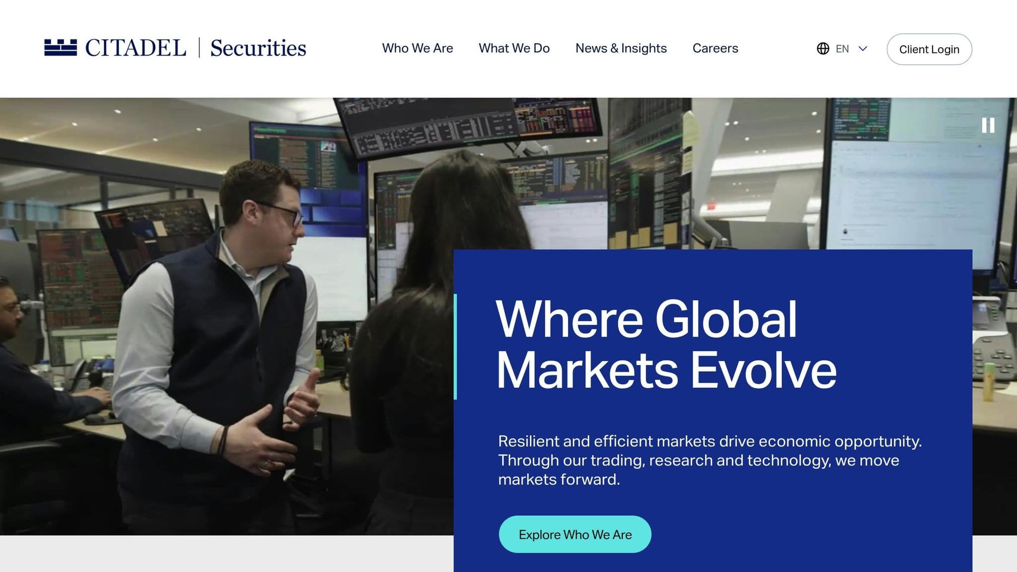 Citadel Securities homepage introducing its market making services