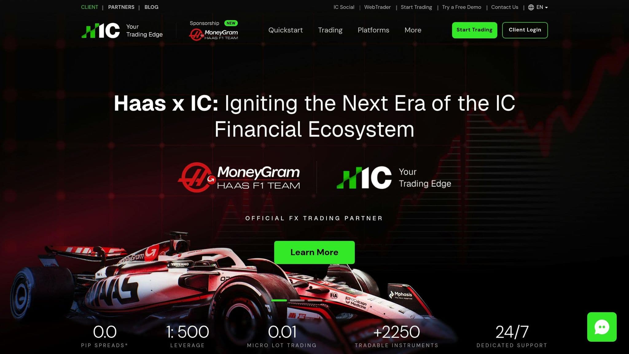 IC Markets homepage introducing its trading services and account options