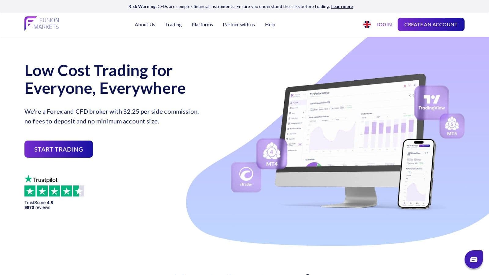Fusion Markets homepage, October 2026