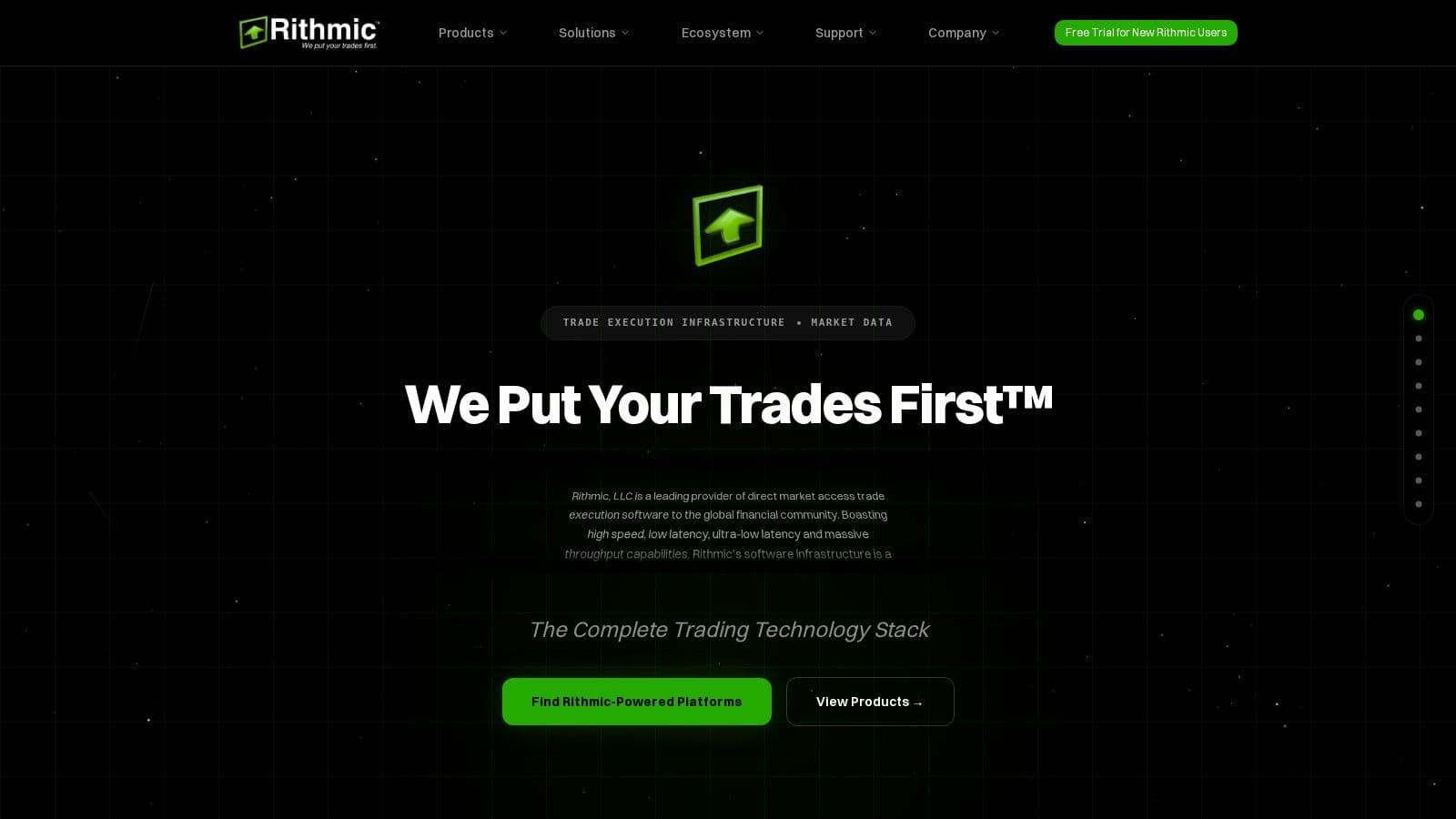 Rithmic homepage, October 2026
