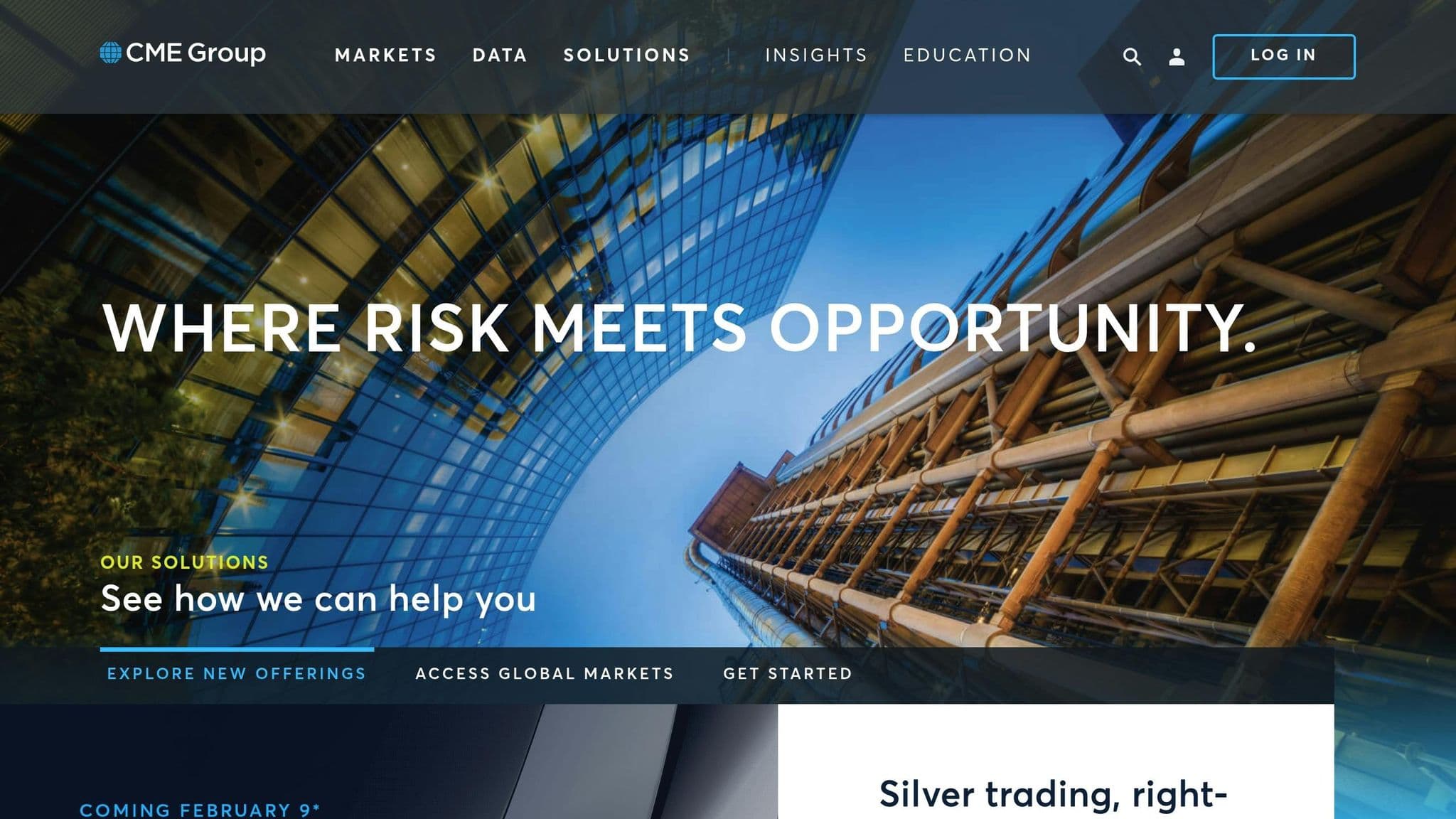 CME Group homepage introducing its markets and trading solutions