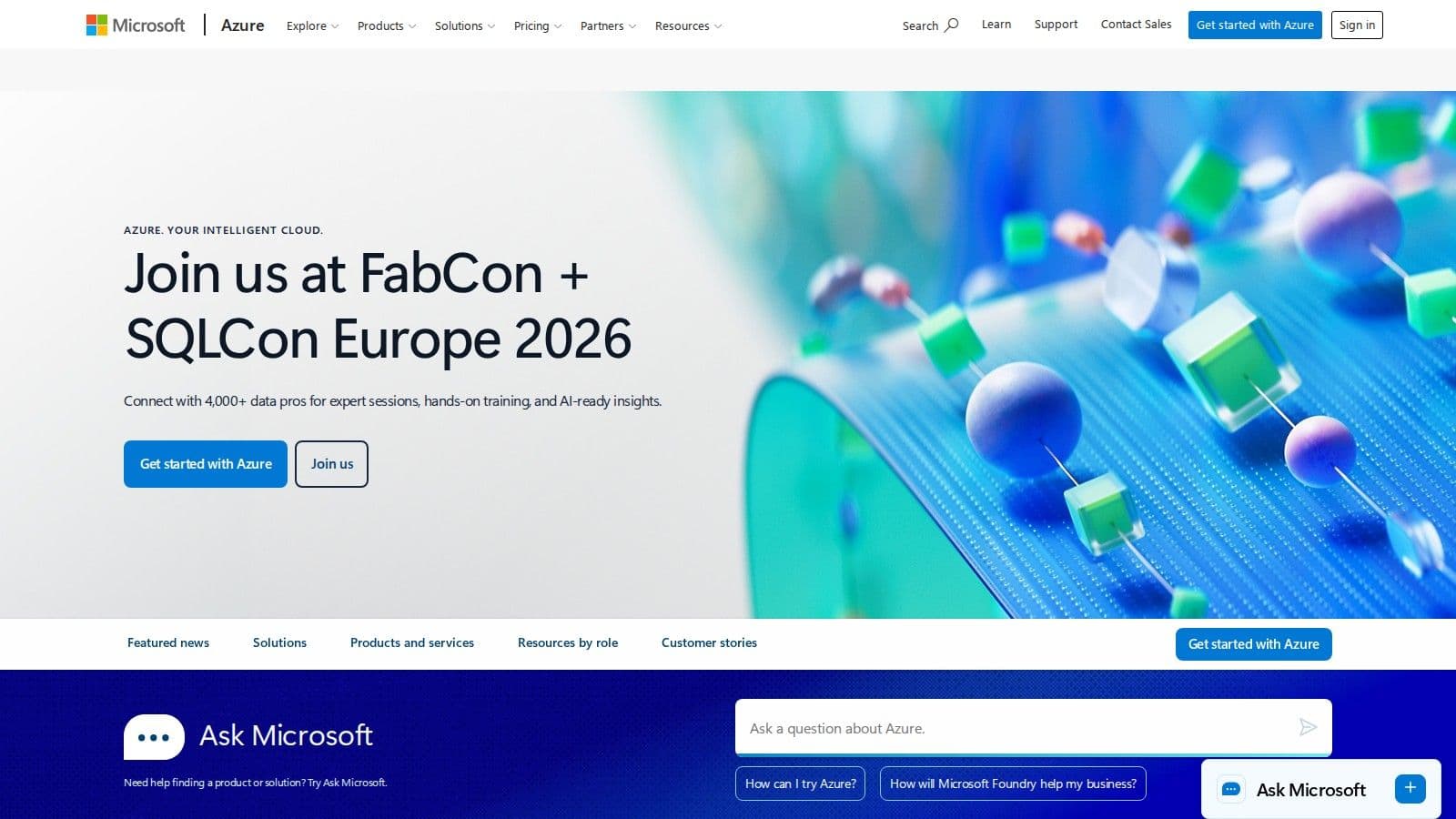 Microsoft Azure homepage, October 2026