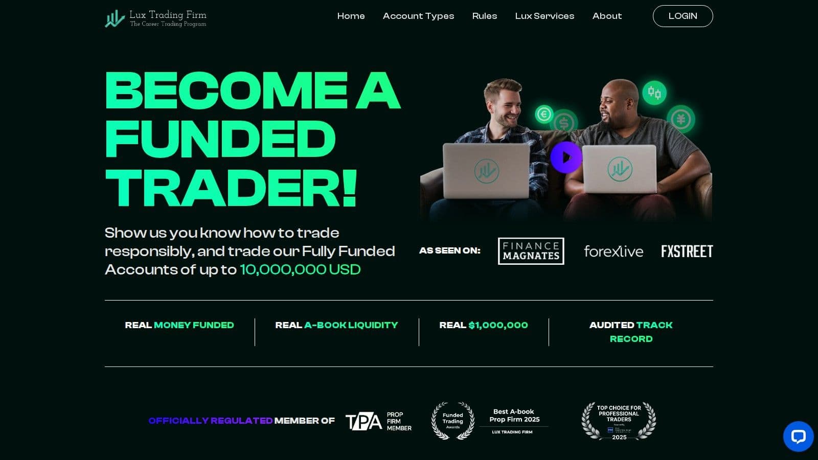 Lux Trading Firm homepage, October 2026