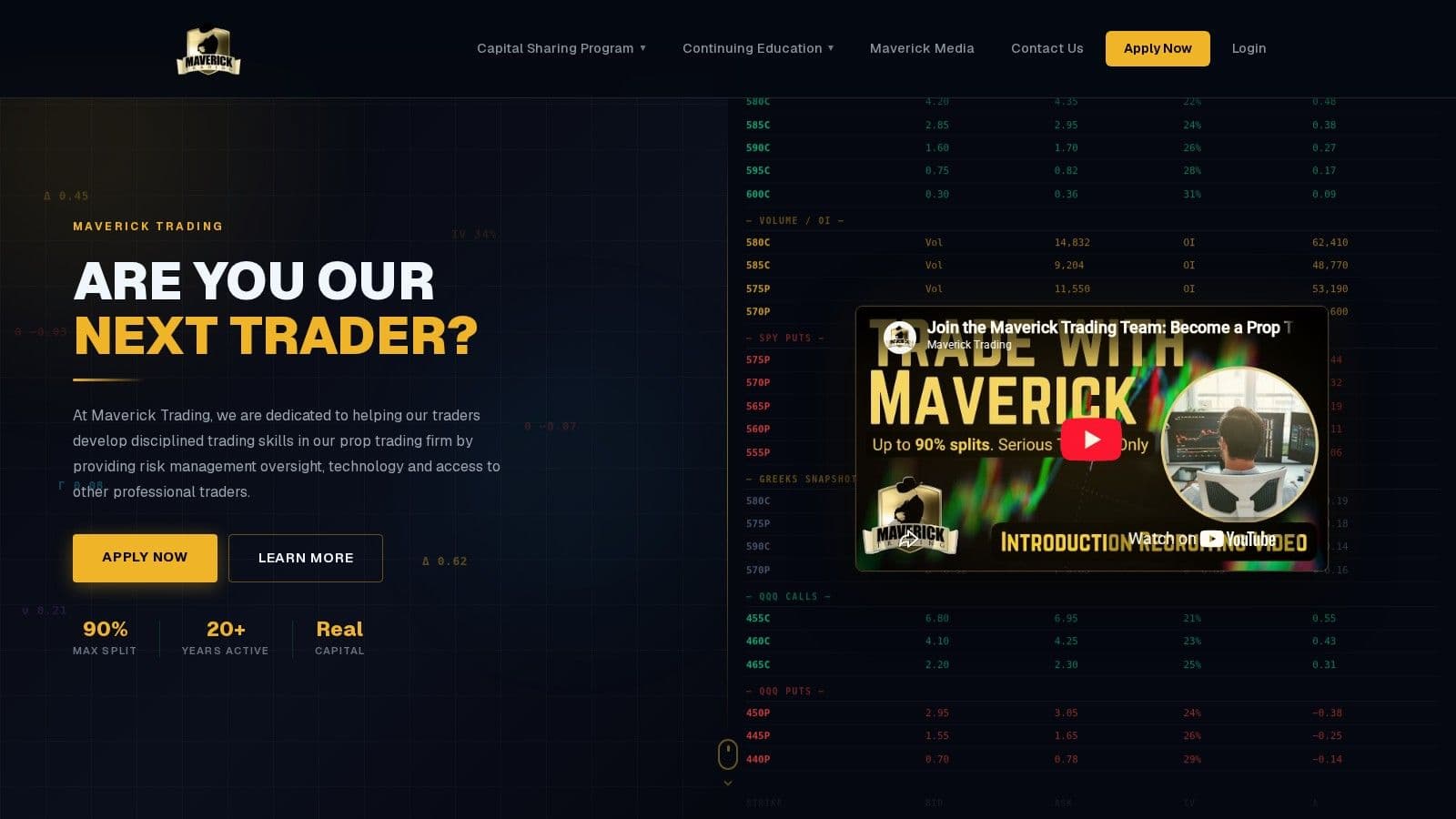 Maverick Trading homepage, October 2026