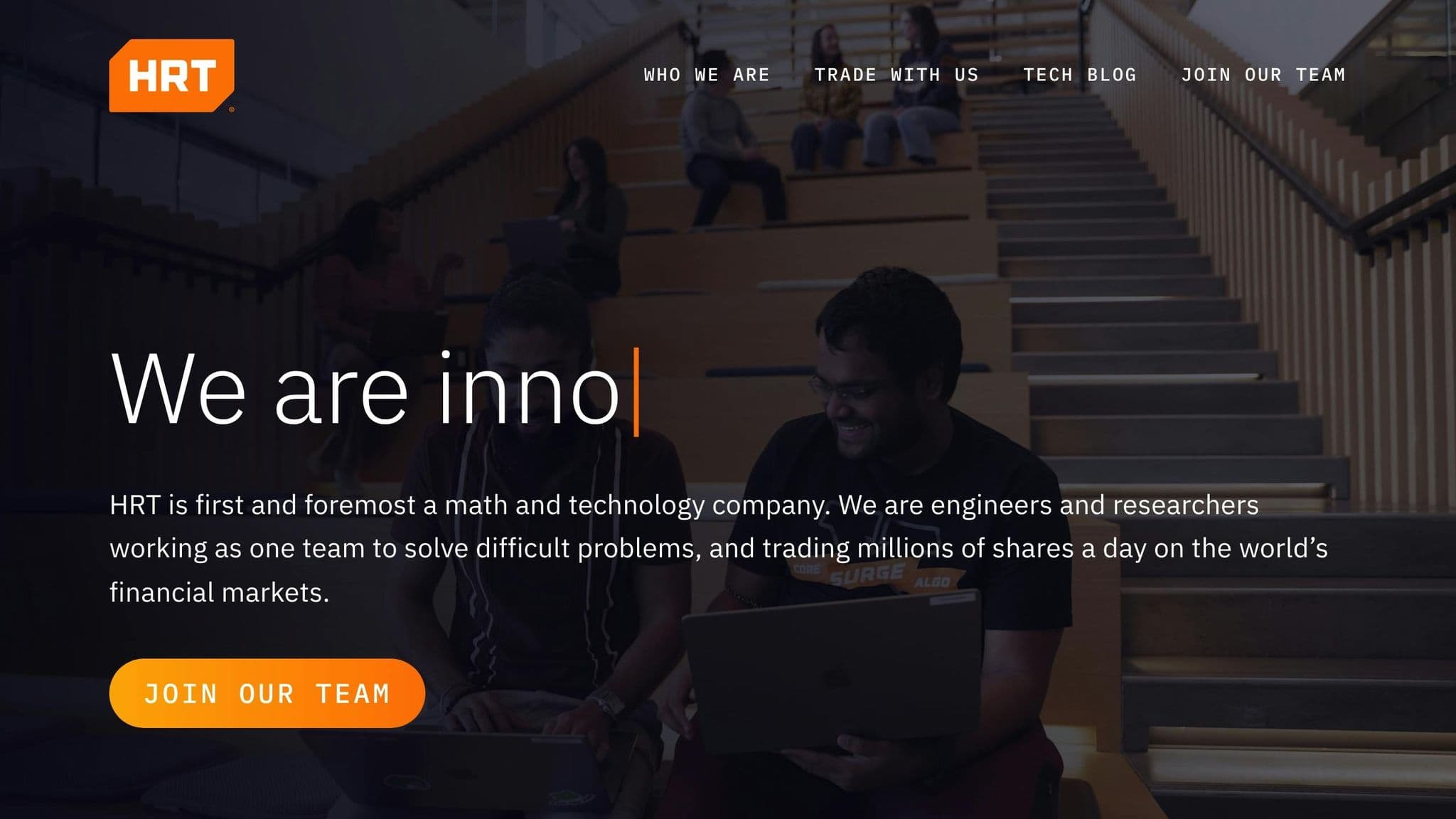 Hudson River Trading homepage introducing its team and technology