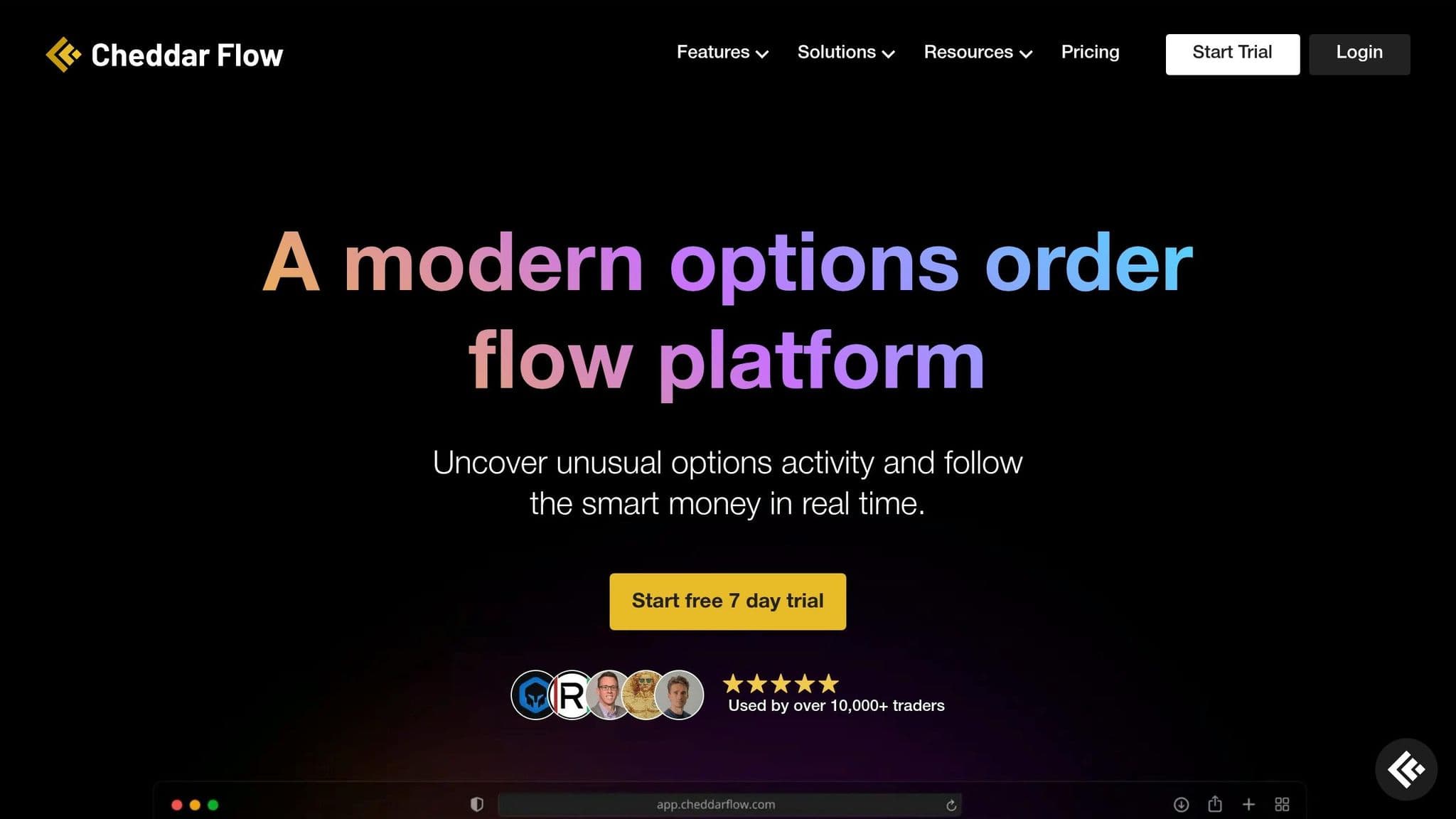 Cheddar Flow homepage introducing its options order flow platform