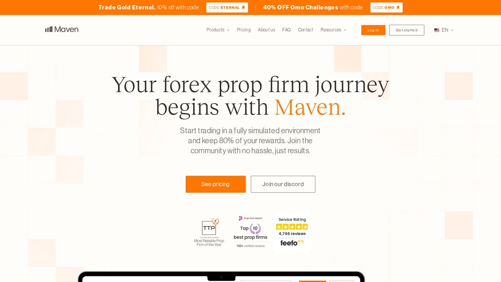 Maven Trading homepage, October 2026