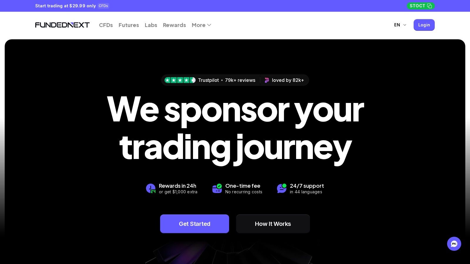 FundedNext homepage, October 2026