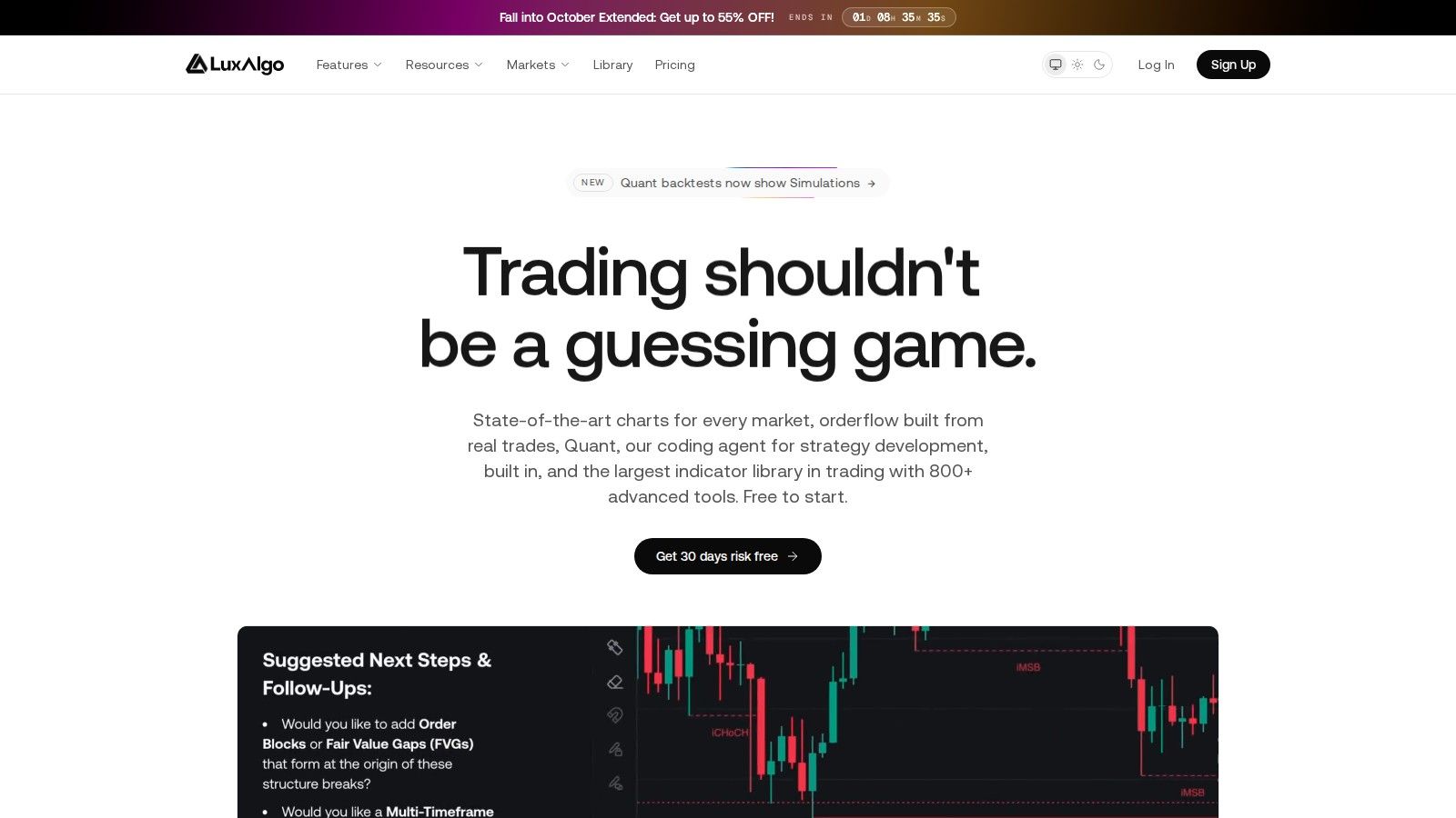 LuxAlgo homepage, October 2026