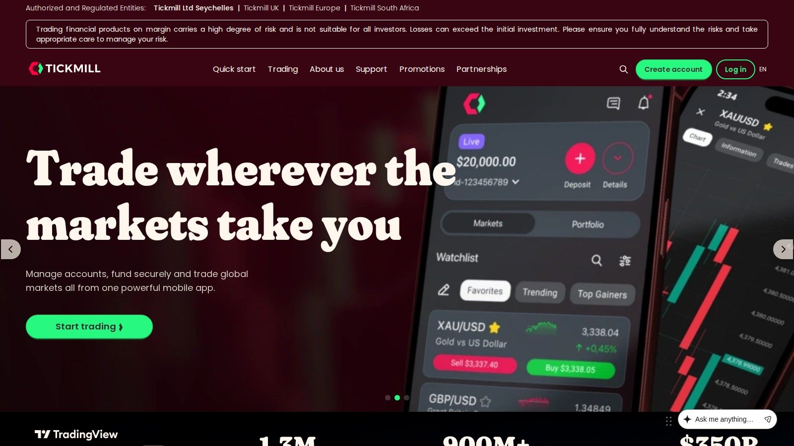 Tickmill homepage, October 2026
