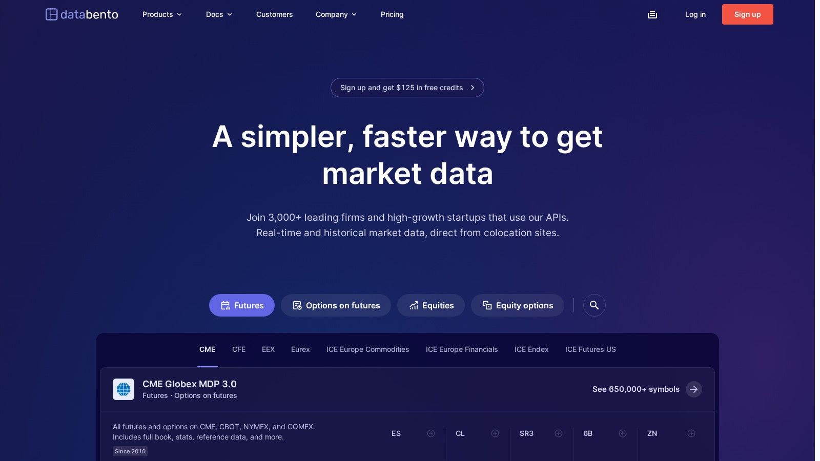 Databento homepage, October 2026