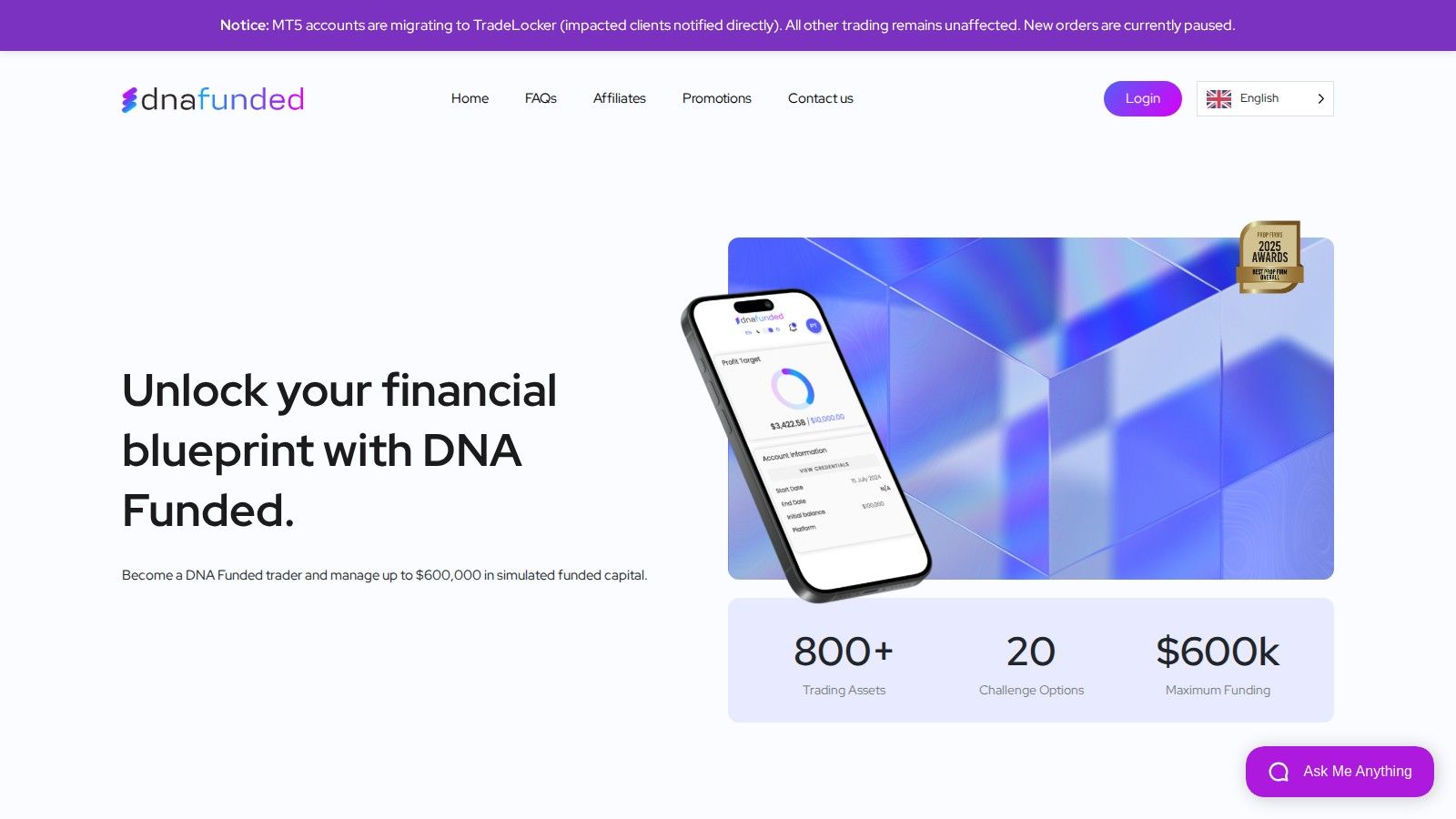 DNA Funded homepage, October 2026