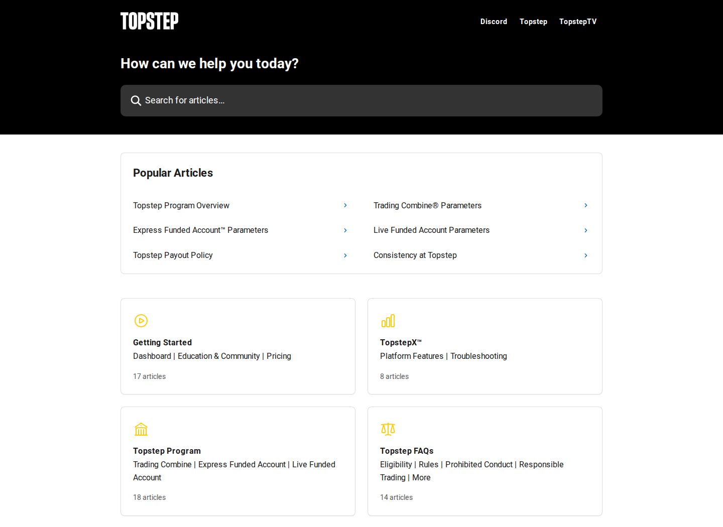 Topstep help center with account, trading program and platform support articles
