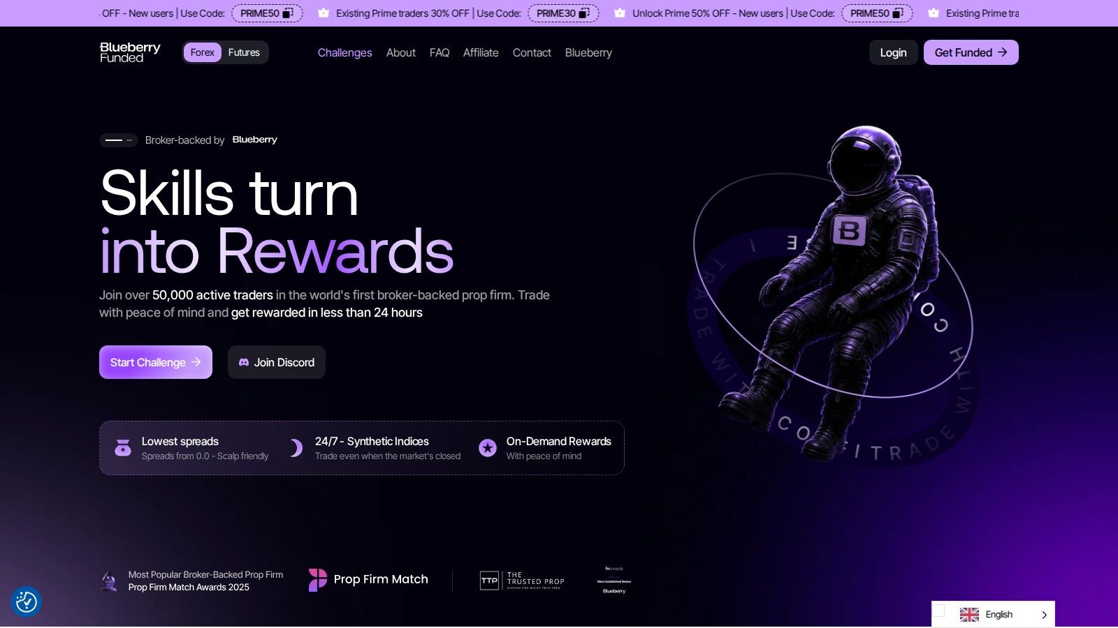 Blueberry Funded homepage, October 2026