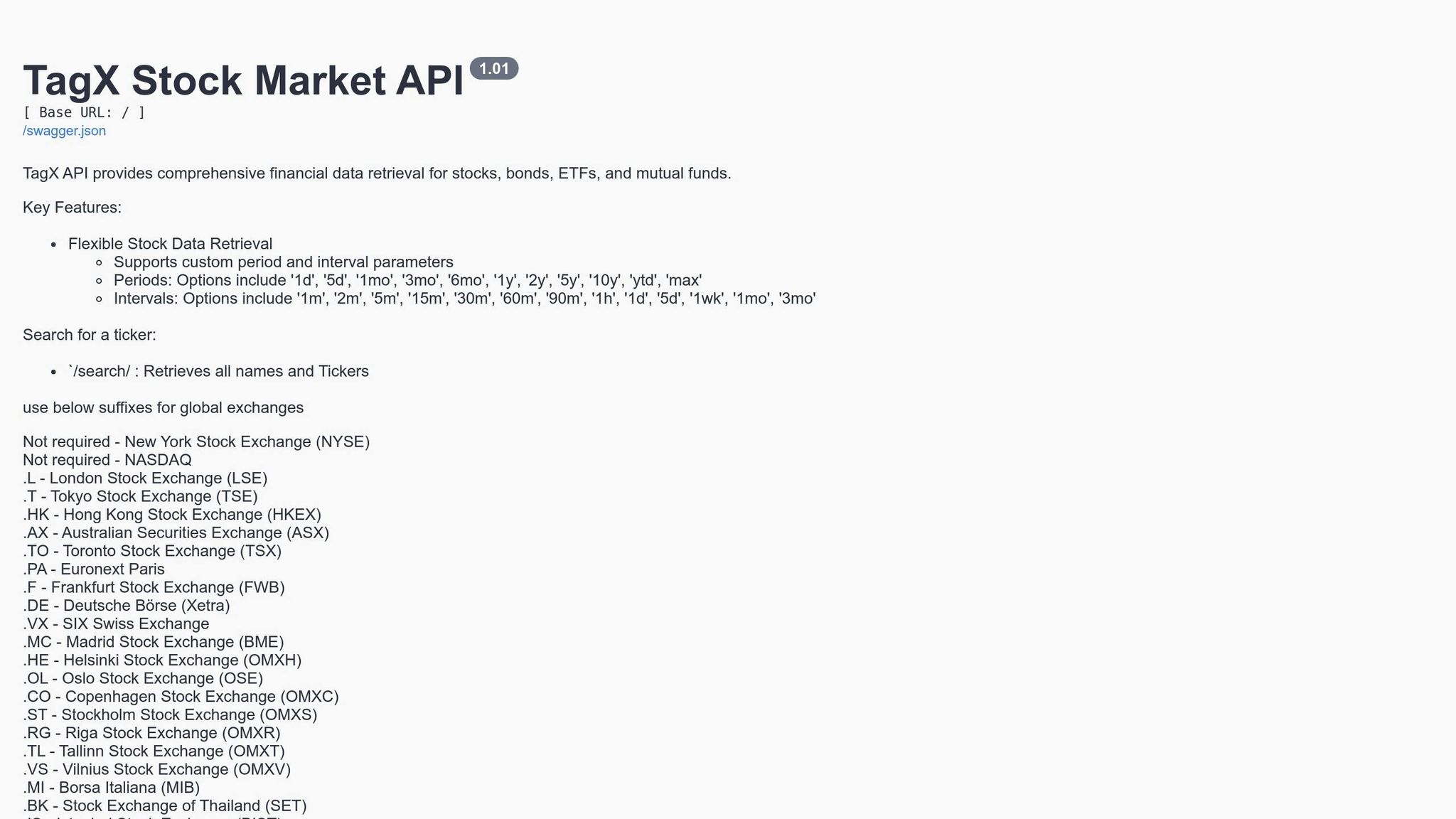 TagX Stock Market API