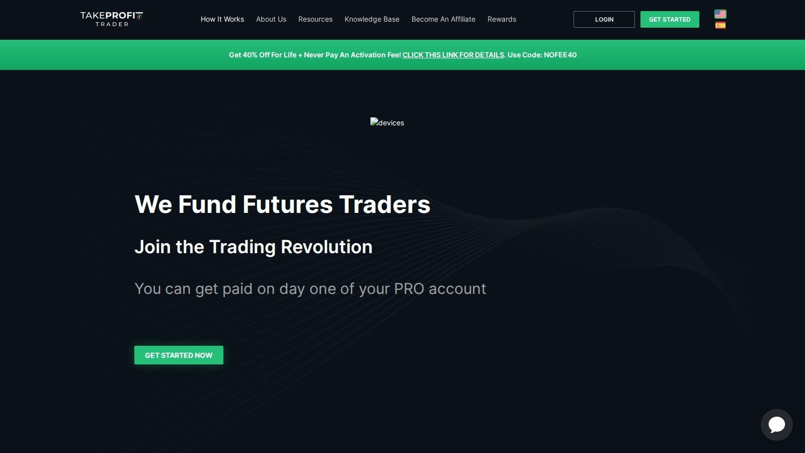 Take Profit Trader homepage, October 2026