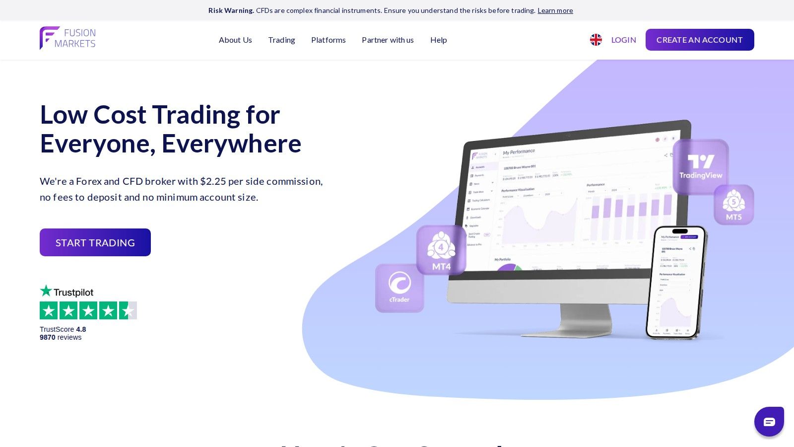 Fusion Markets homepage, October 2026