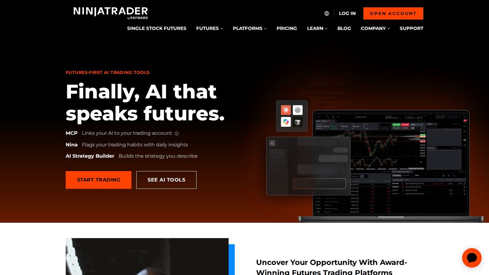 NinjaTrader homepage, October 2026