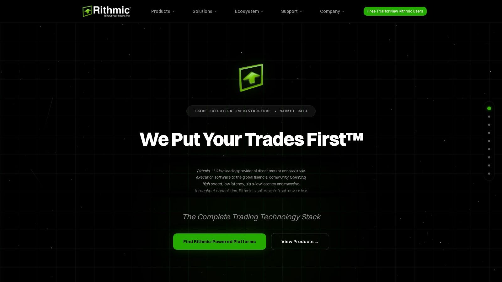 Rithmic homepage, October 2026