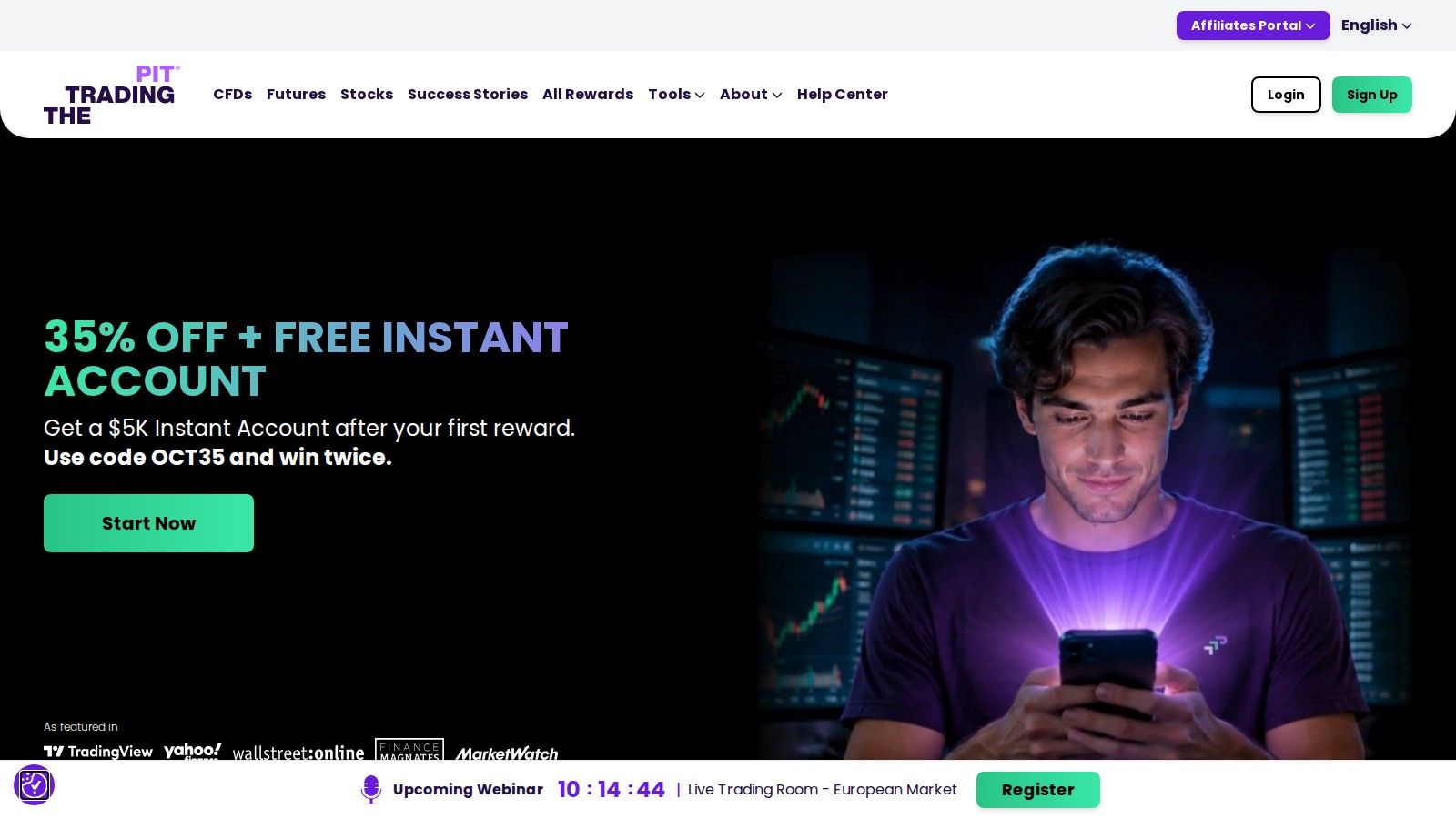 The Trading Pit homepage, October 2026