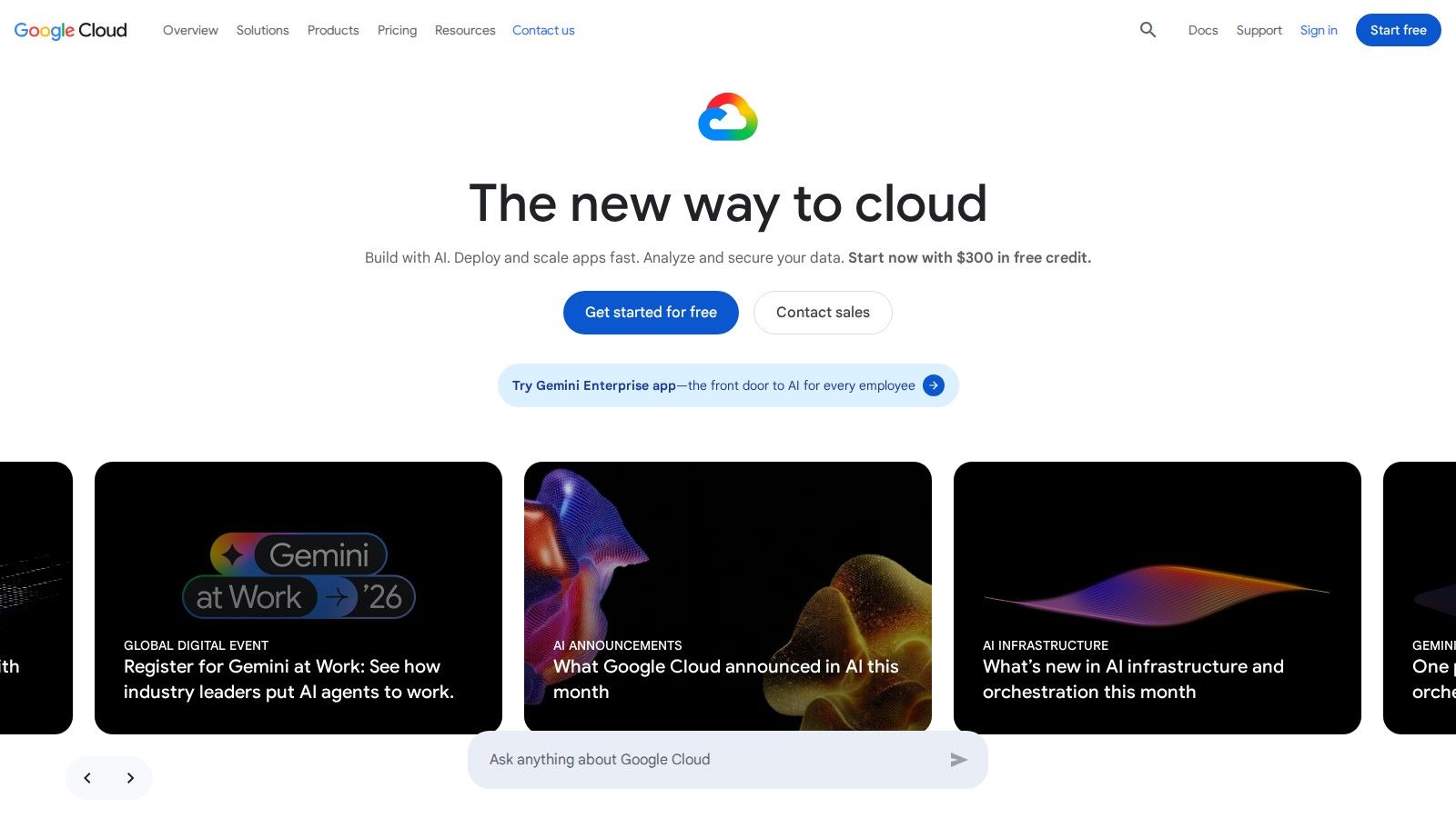 Google Cloud homepage, October 2026