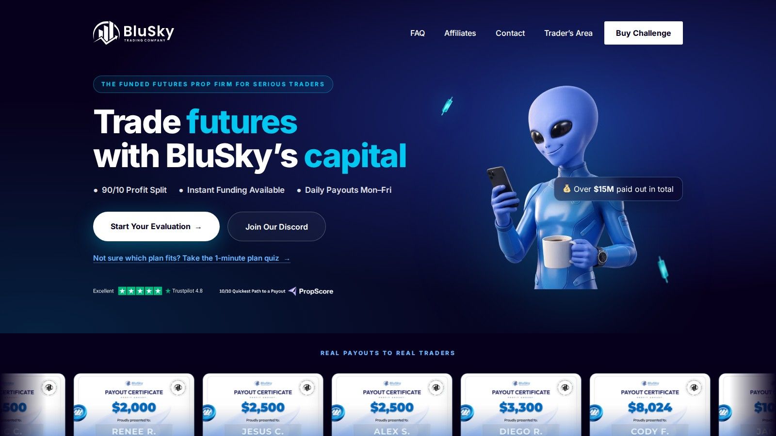 BluSky Trading homepage, October 2026