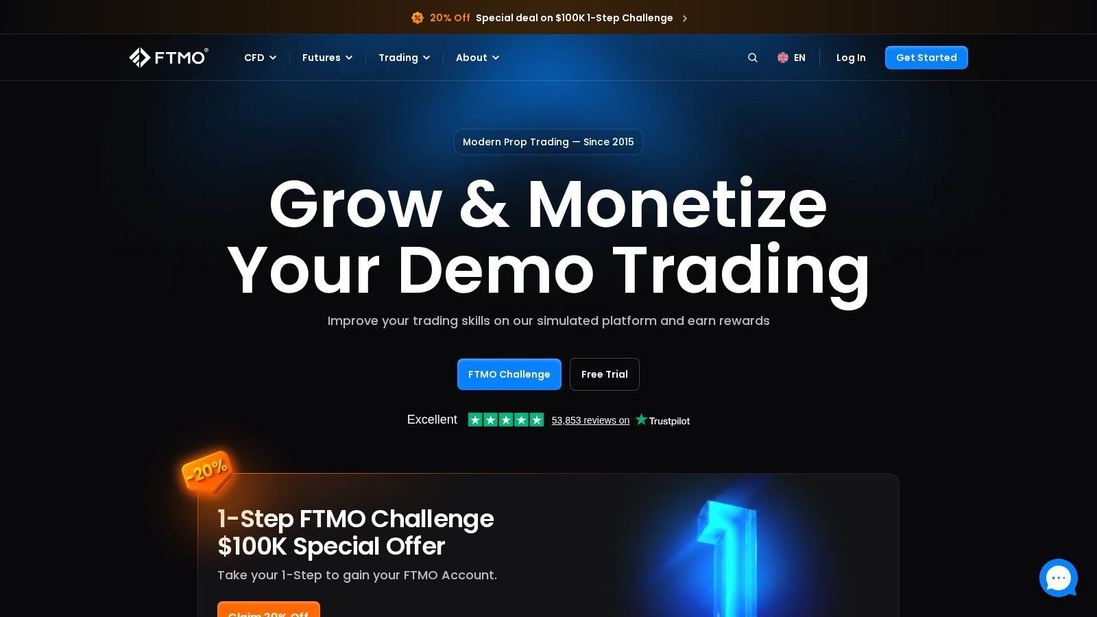 FTMO homepage, October 2026
