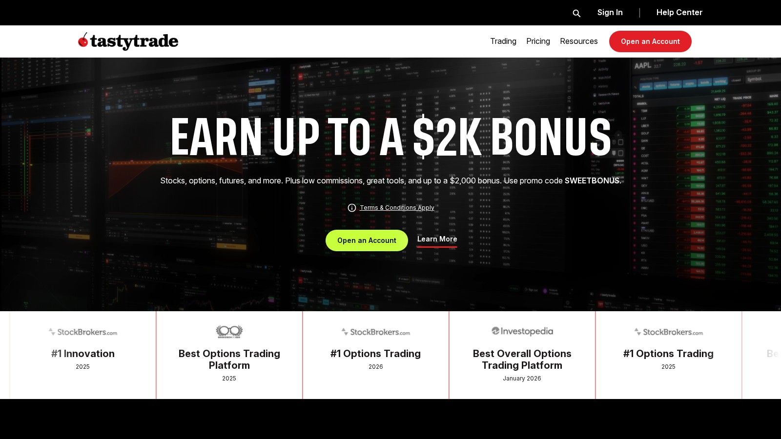tastytrade homepage, October 2026