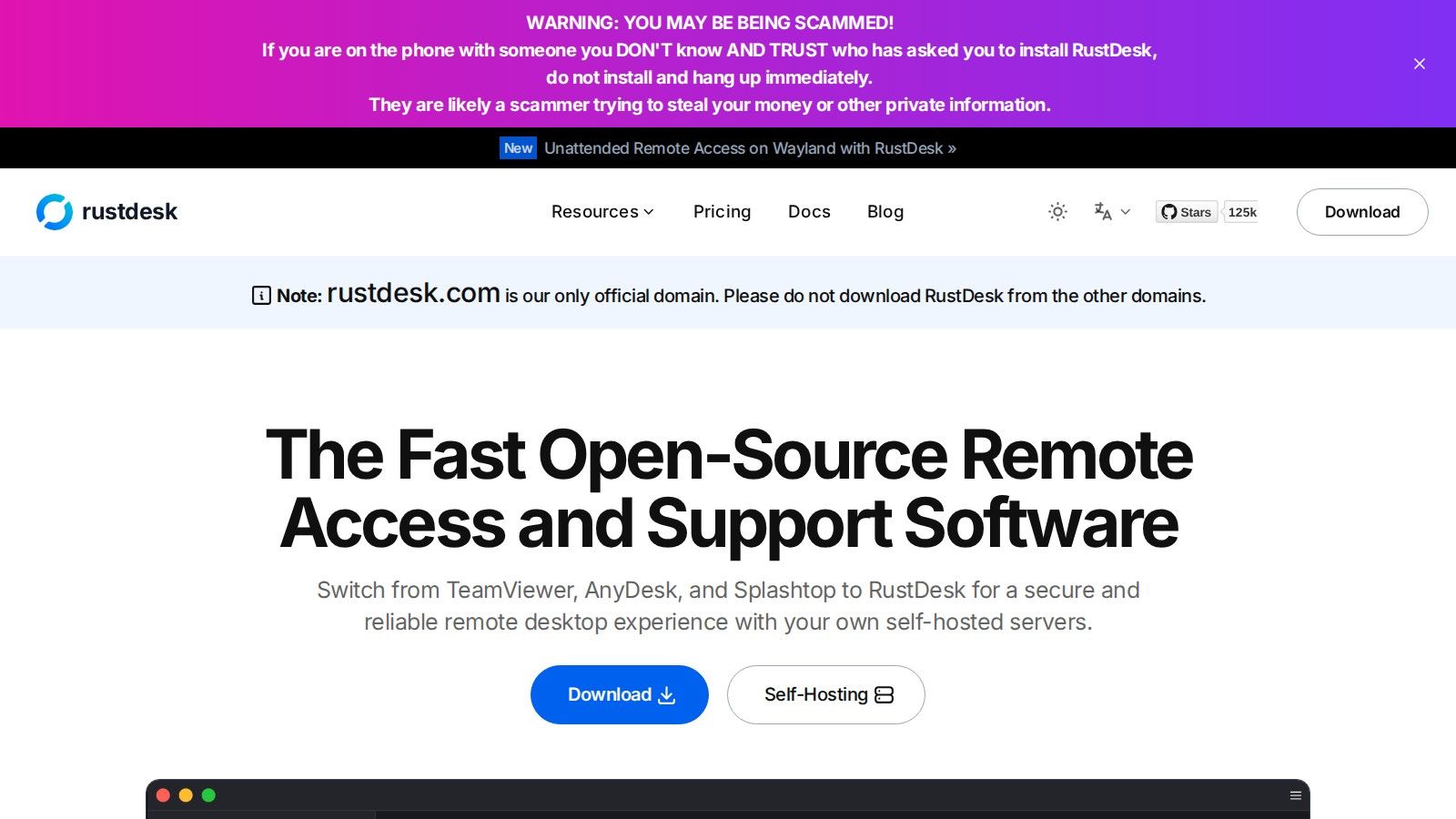 RustDesk homepage, October 2026