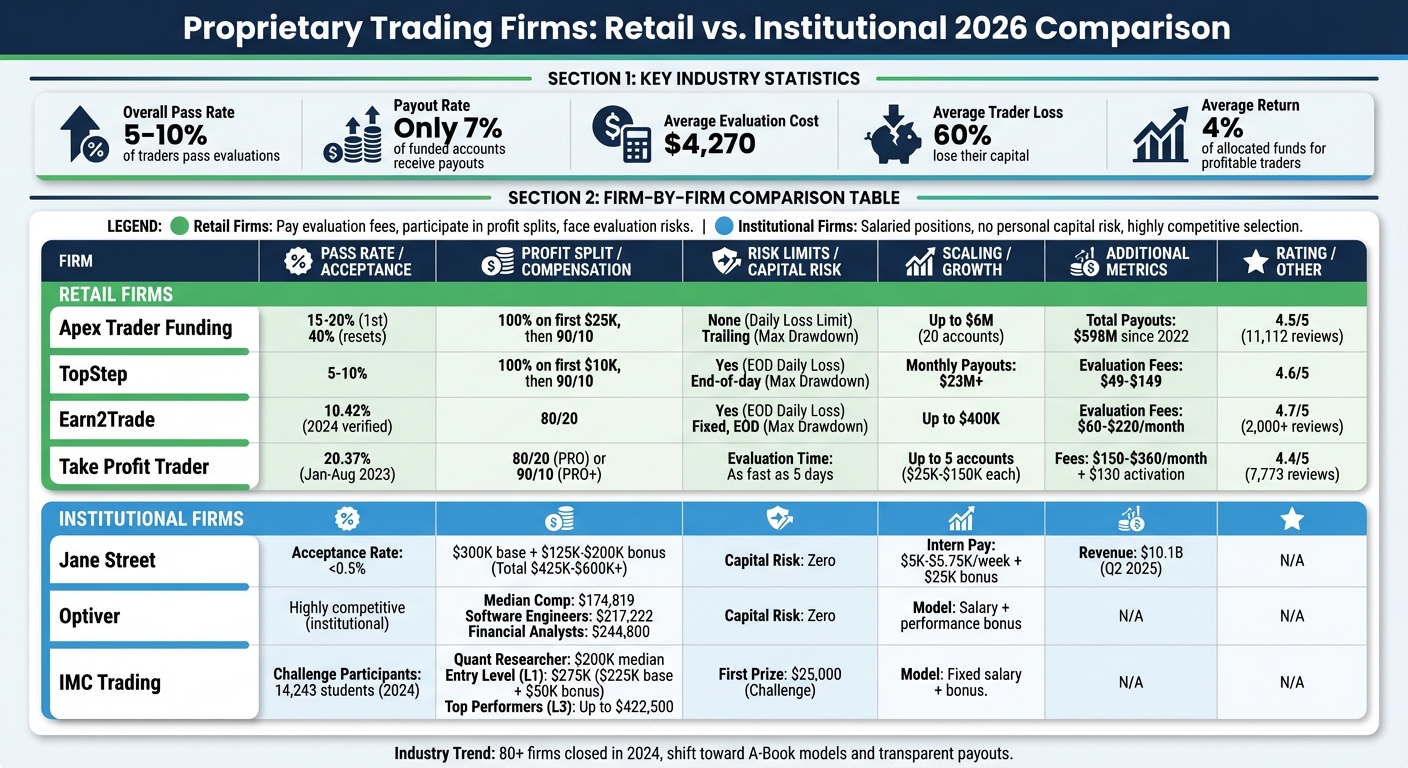 Prop Firm Comparison: Pass Rates, Profit Splits, and Loss Limits 2026
