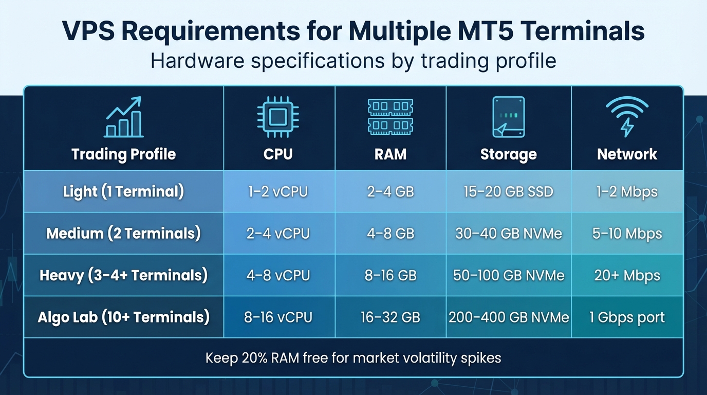 VPS Requirements for Running Multiple MT5 Terminals by Trading Profile