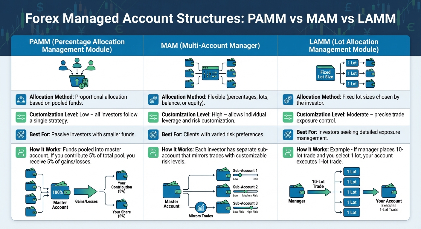 PAMM vs MAM vs LAMM Forex Account Structures Comparison